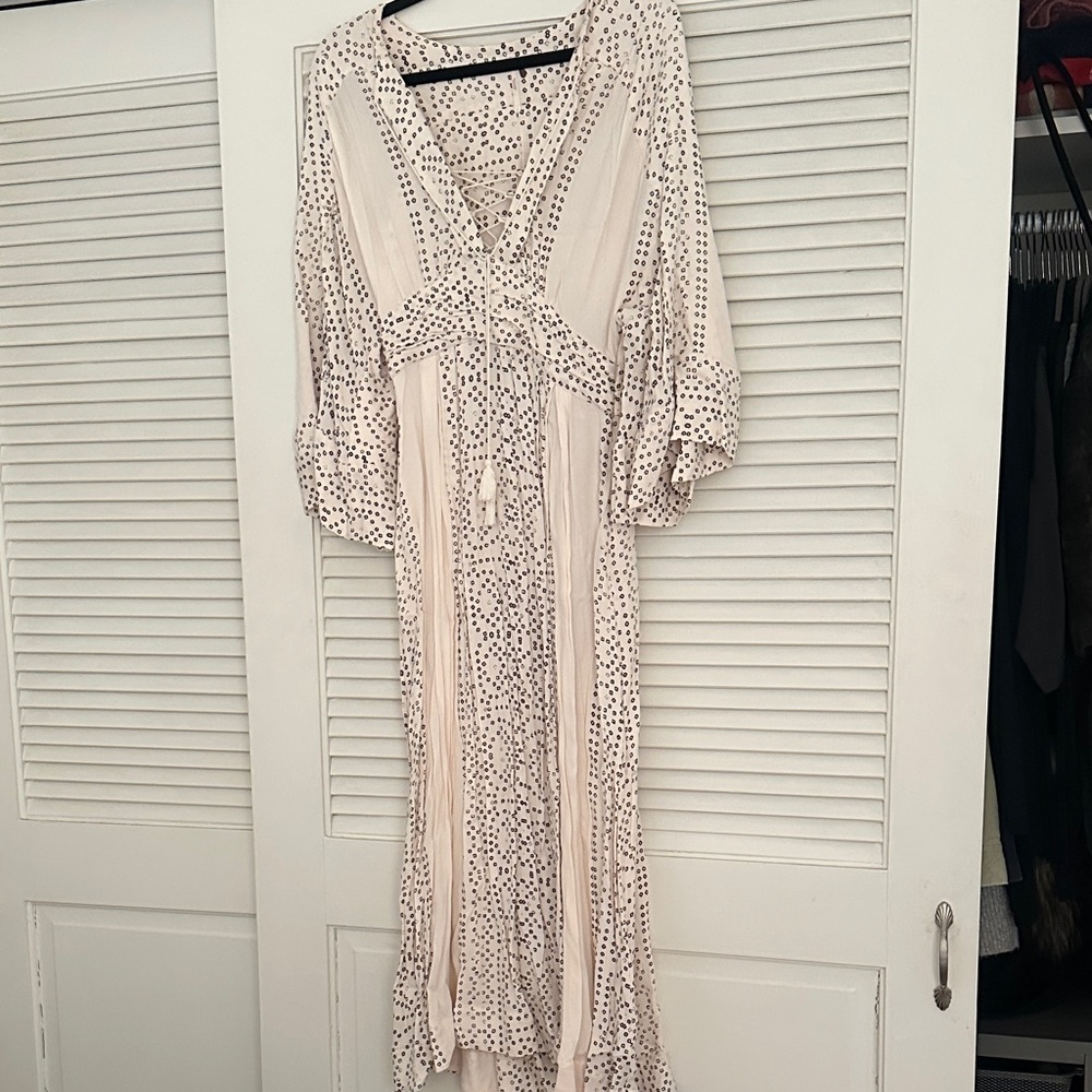 Free People Cream Long Sleeve Dress with Black Dots